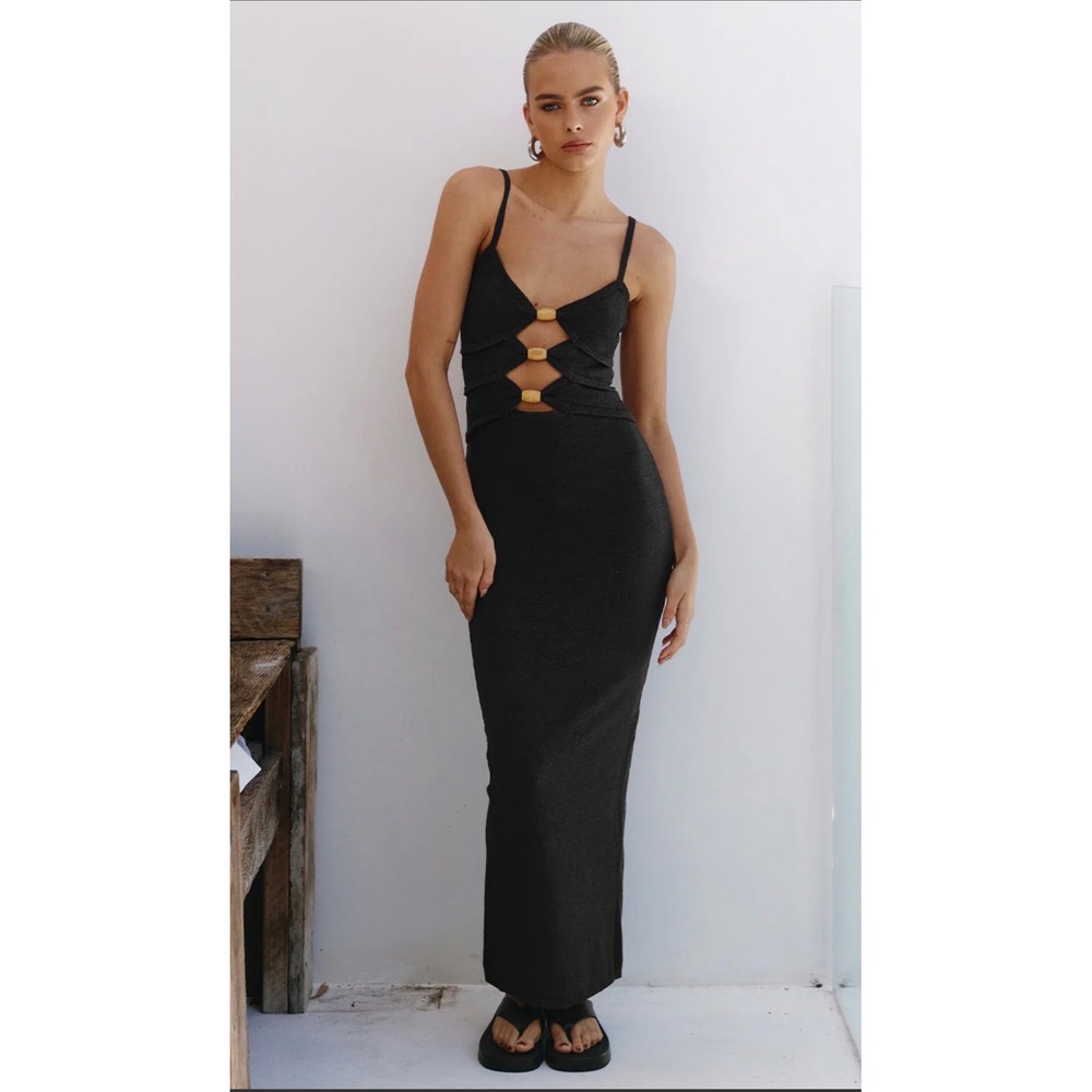 RUNAWAY THE LABEL Normani Cutout Midi Dress Black NWT Size 12